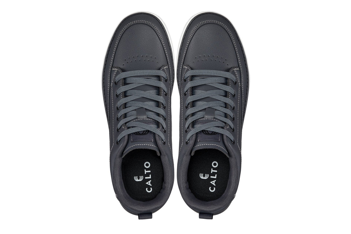 CALTO - Q273  - 2 Inches Taller (Cement Grey) -Elevated Leatherette Micro-Perforated Sneakers