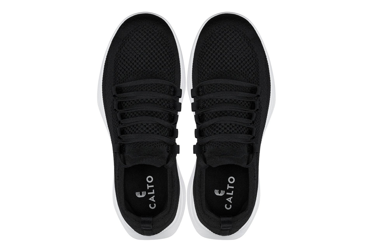 CALTO - QA062 - 2.4 Inches Taller (Black/White Sole) - Lightweight Knitted Sneakers