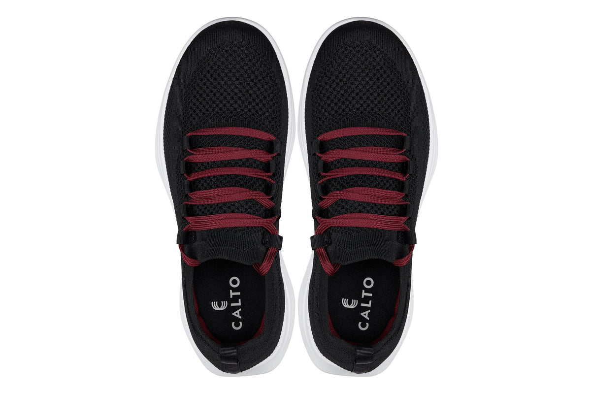 CALTO - QA064 - 2.4 Inches Taller (Black/Red/White Sole) - Lightweight Knitted Sneakers