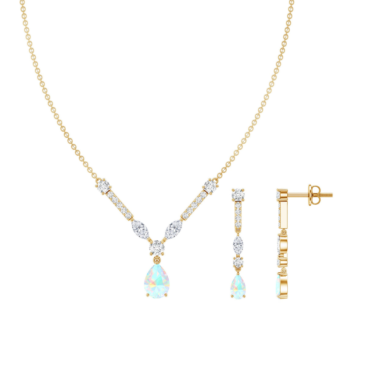 Natural Ethiopian Opal and Moissanite Teardrop Jewelry Set