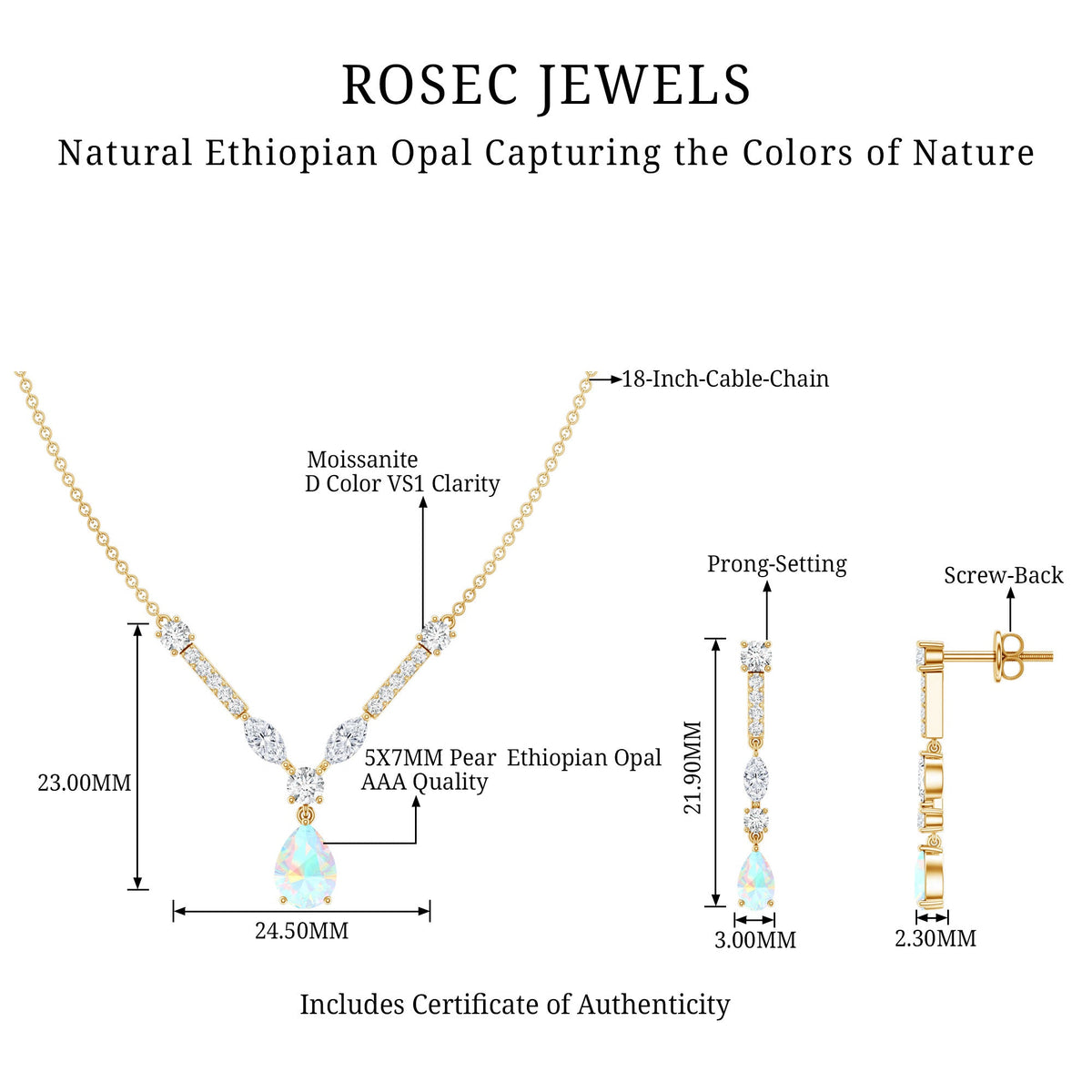 Natural Ethiopian Opal and Moissanite Teardrop Jewelry Set