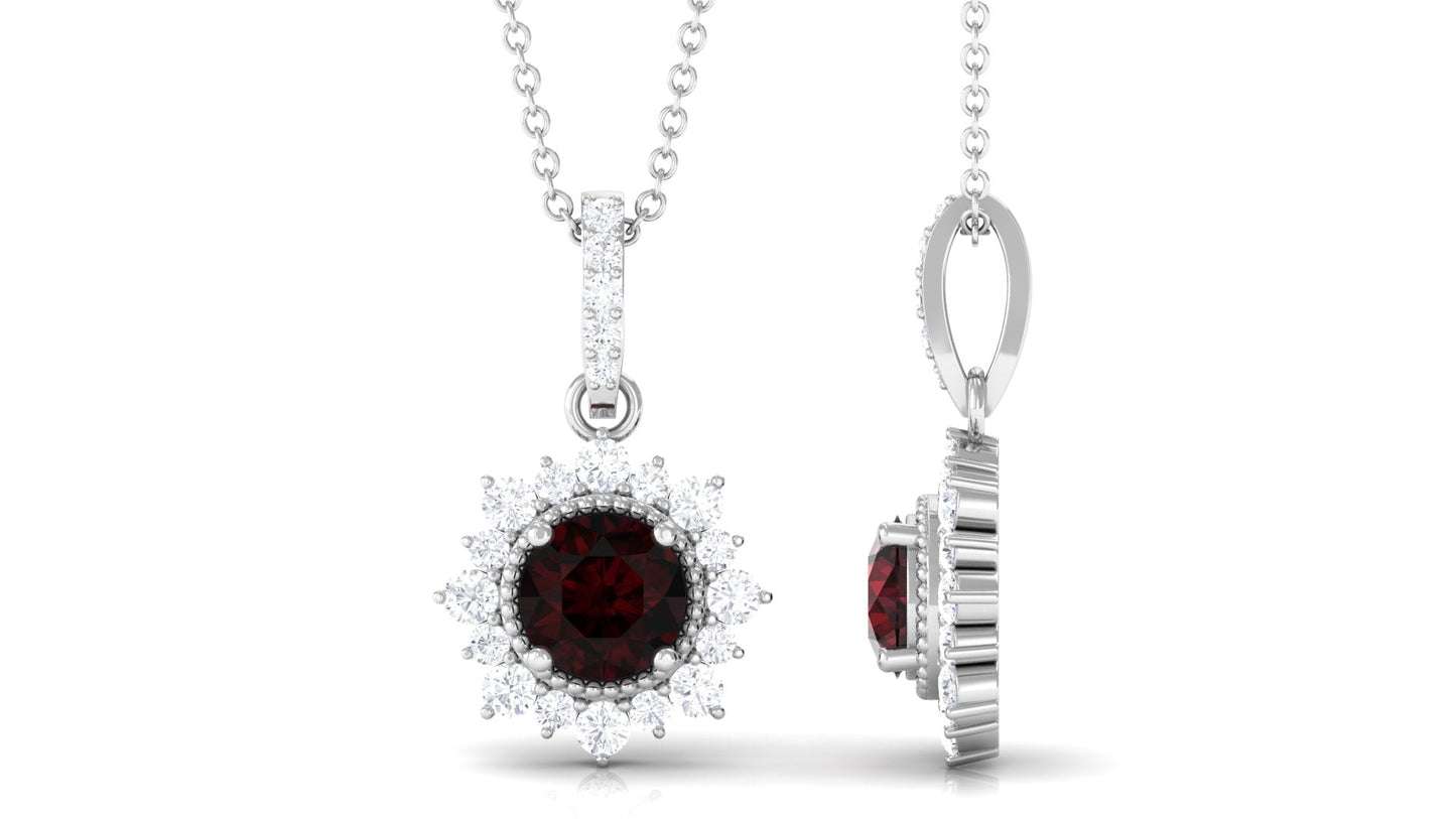 2.3 Carat Round Shape Garnet Statement Necklace with Diamond
