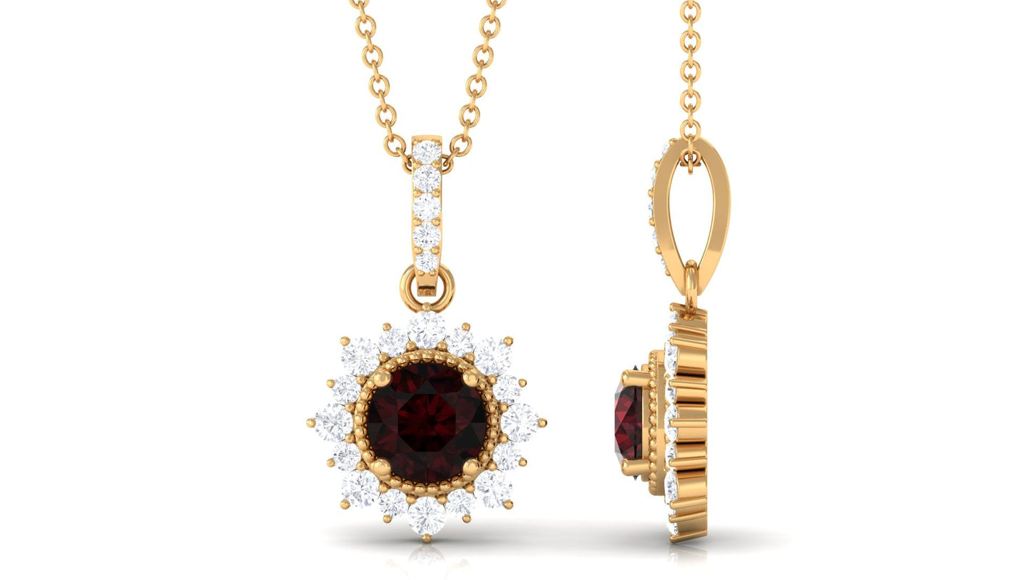 2.3 Carat Round Shape Garnet Statement Necklace with Diamond