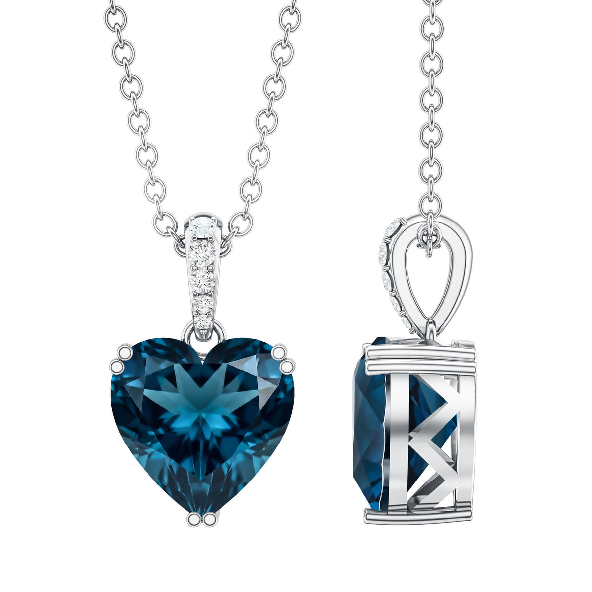 2 Carat Certified London Blue Topaz Heart Necklace with Diamond