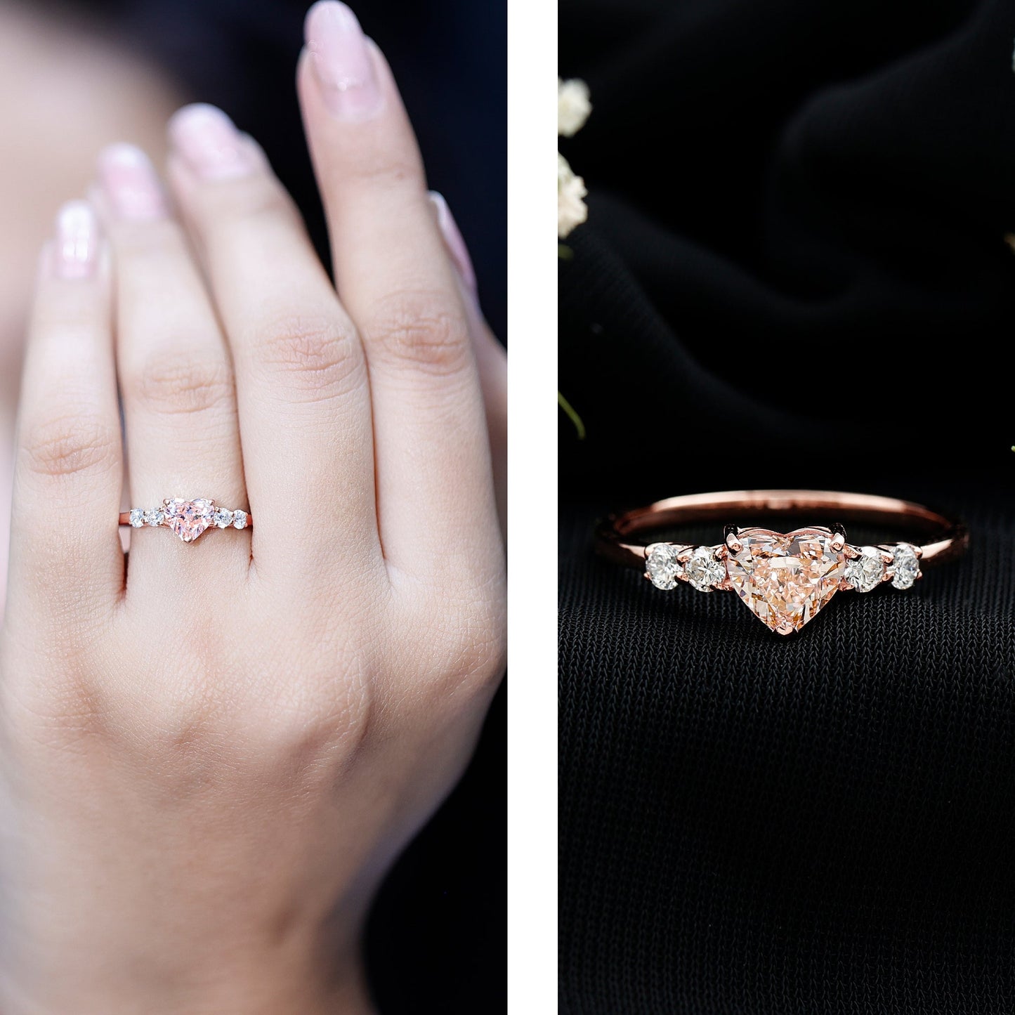 IGI Certified 1 Carat Lab Grown Pink and White Diamond Heart Promise Ring for Her