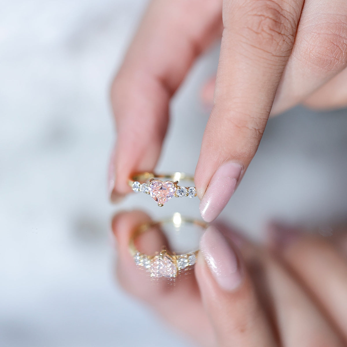 IGI Certified 1 Carat Lab Grown Pink and White Diamond Heart Promise Ring for Her