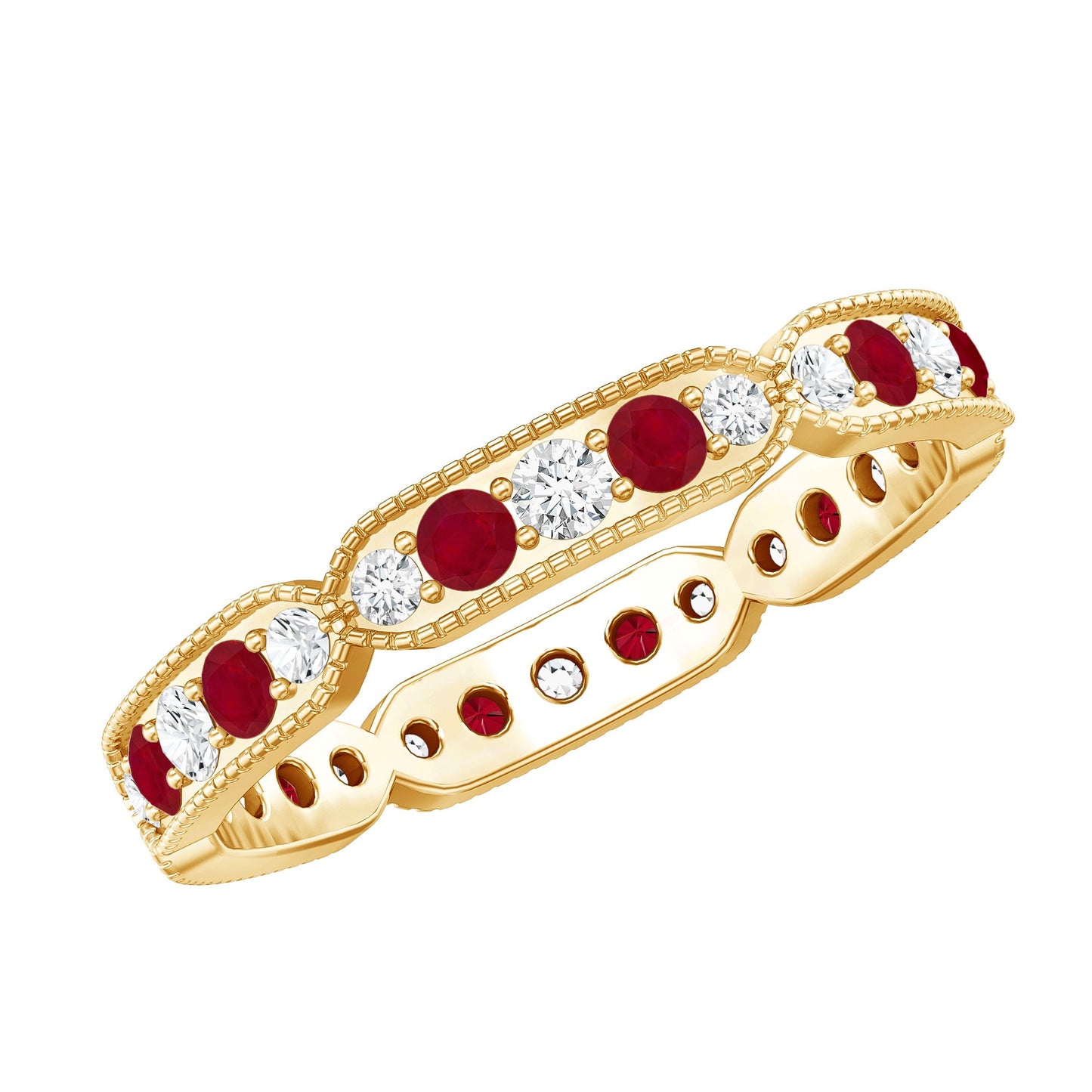 Real Ruby Diamond Eternity Ring for Anniversary