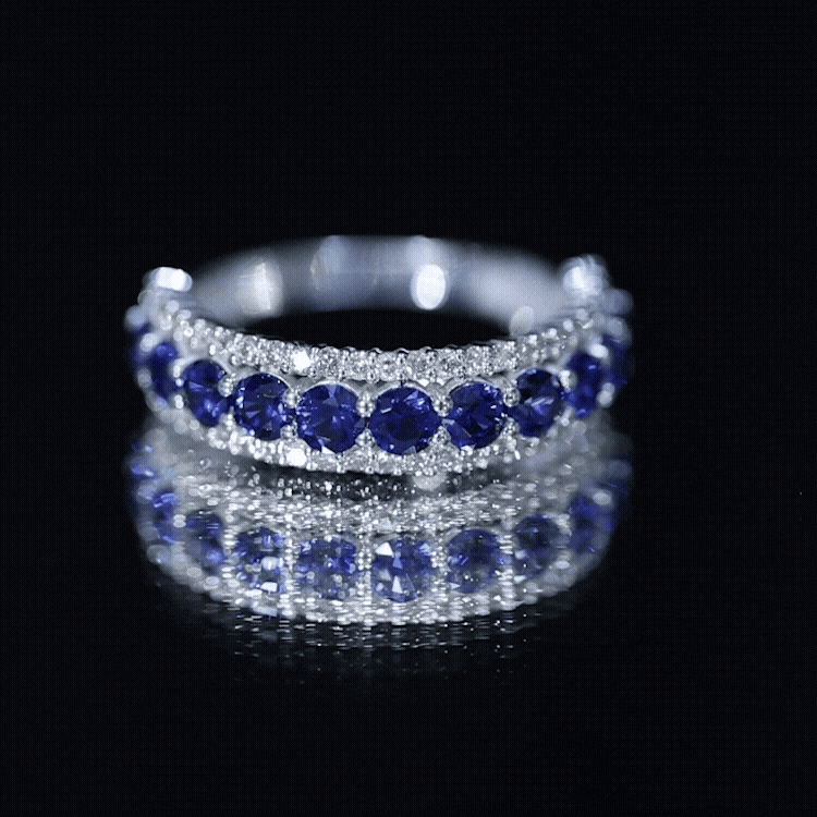Certified Lab Grown Blue Sapphire Half Eternity Band Ring with Diamond