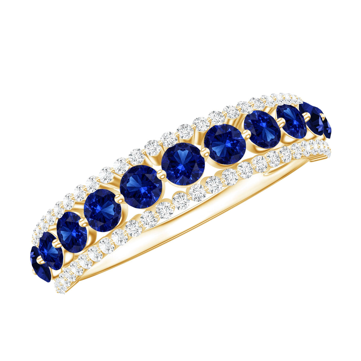 Certified Lab Grown Blue Sapphire Half Eternity Band Ring with Diamond