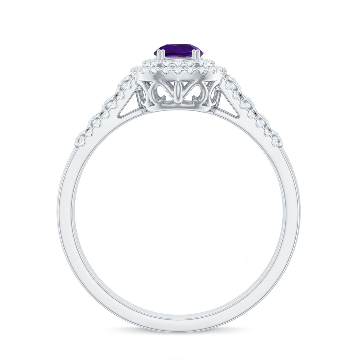 Natural Amethyst Double Halo Engagement Ring with Moissanite