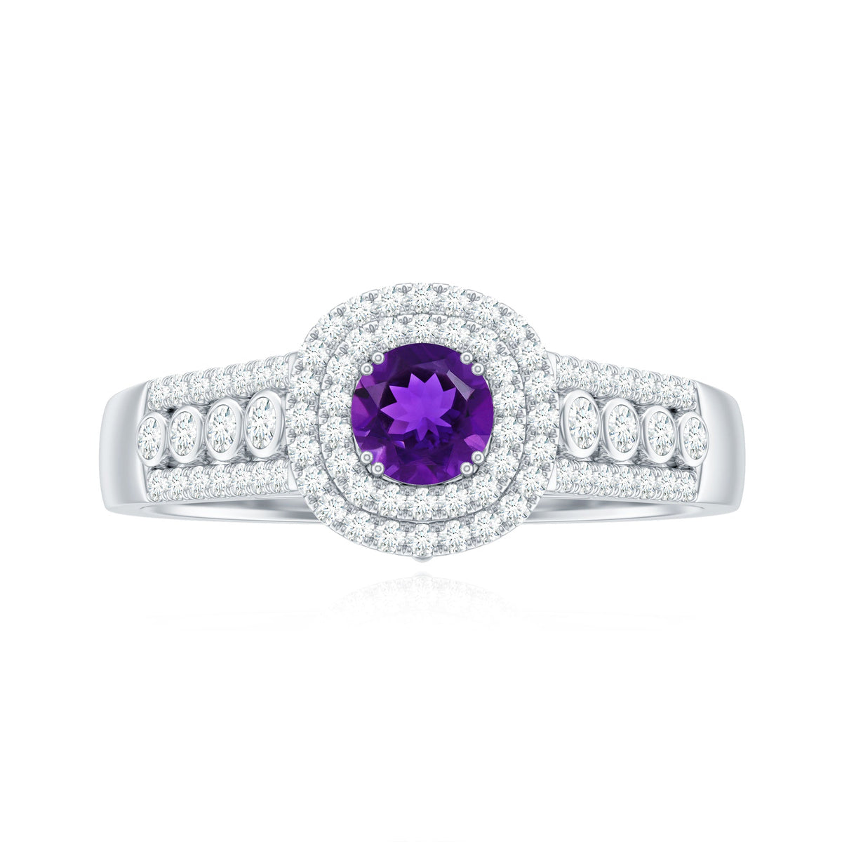 Natural Amethyst Double Halo Engagement Ring with Moissanite