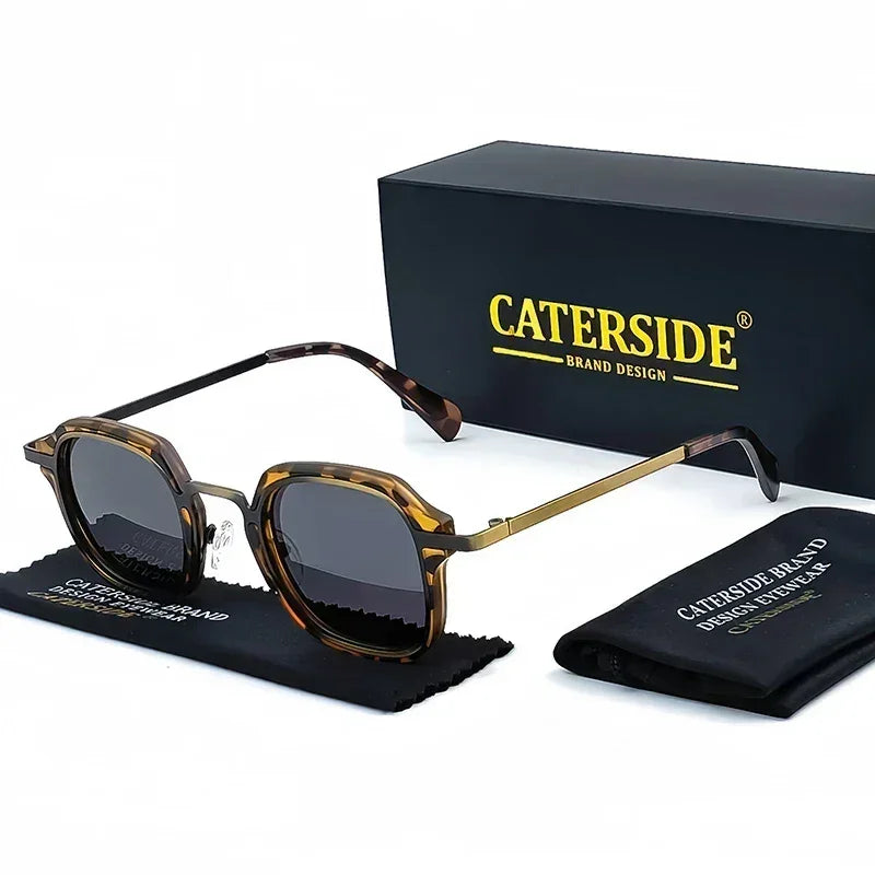 Caterside Punk Retro Polarized Sunglasses Men Mental Fashion Square Sun Glasses Women Outdoor Travel Driving Eyewear UV400