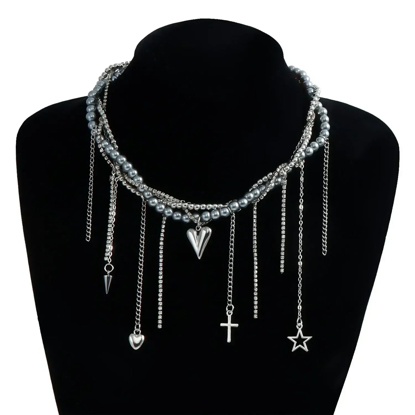 Fashion Heart Beaded Necklace for Women Boho Elegant Irregular Crystal Chain Y2K Choker Exquisite Party Gift Jewelry Accessories