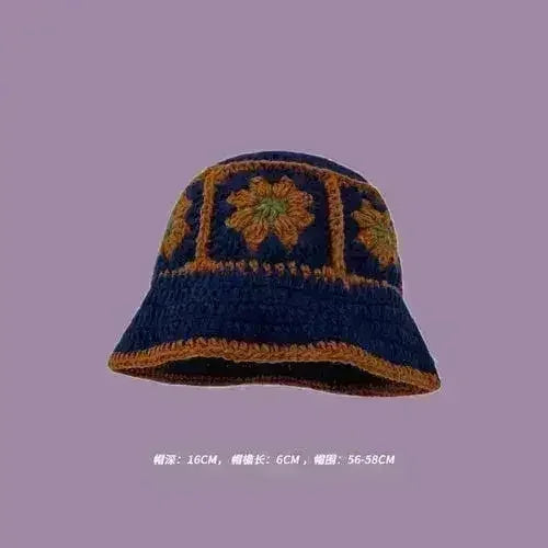 Handmade Knitted Bucket Hat - Cotton Boho Print - All-Season Stretchy Fit