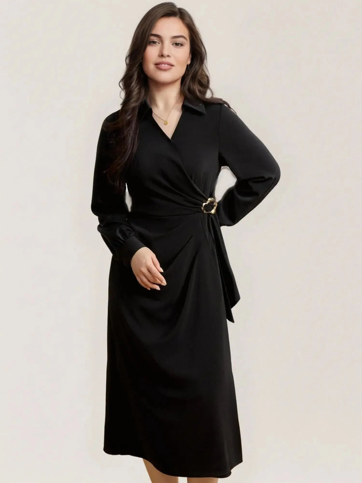 Plus Size Metal Detail Long Dress Spring Fashion