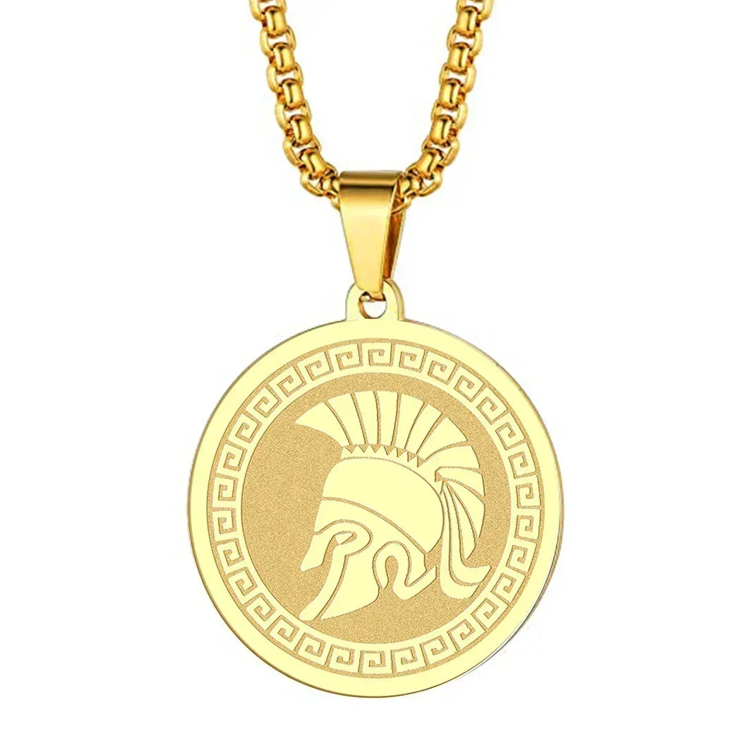 Mens Ancient Greek God Spartan Warrior Pendant Gladiator Necklace Women Mythology Spartan Helmet Charm Neck Chain Amulet Jewelry