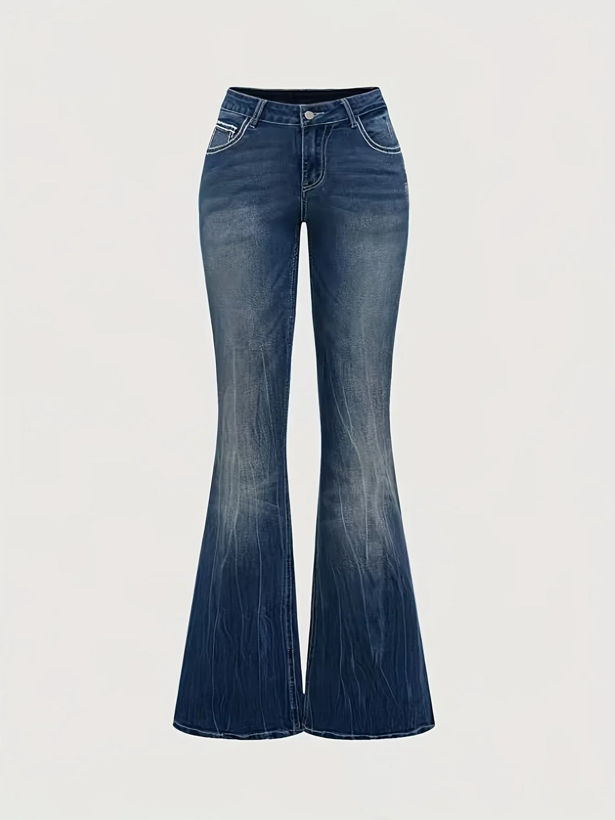Jeans Flare Pants Women Vintage Boot Cut Embroidery Pockets Rhinestone Washed Female Distressed Denims Trousers Streetwear