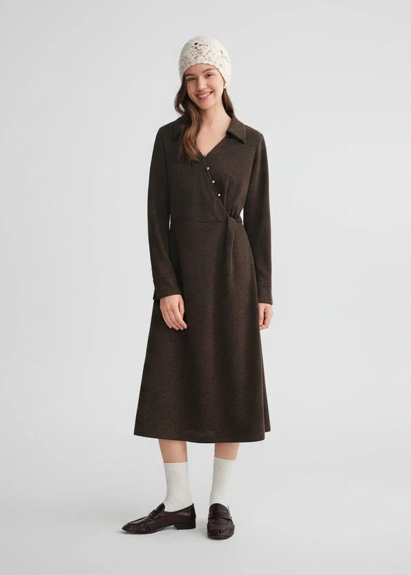 Women’s V-Neck Slant Placket Knitted Dress Retro Winter Style