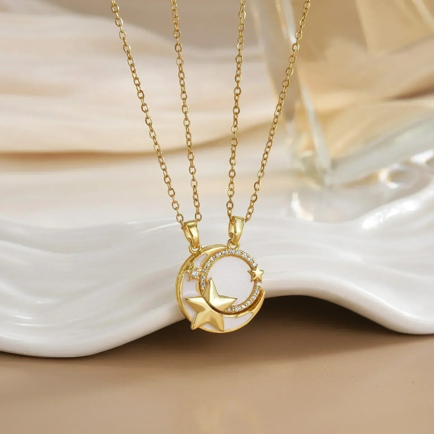 LATS New Stainless Steel Magnetic Sun Moon Couple Necklace Fashion Chain for Men and Women Good Friend Gifts Trend Jewelry