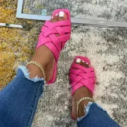 Summer Leather Flat Beach Slides Outdoor Casual  Women Slippers
