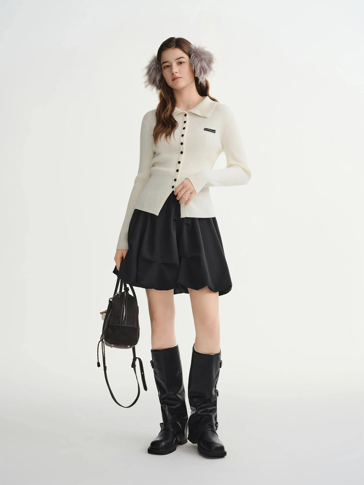 Slim-Fit Lapel Cardigan Ribbed Long Sleeve Fall Top