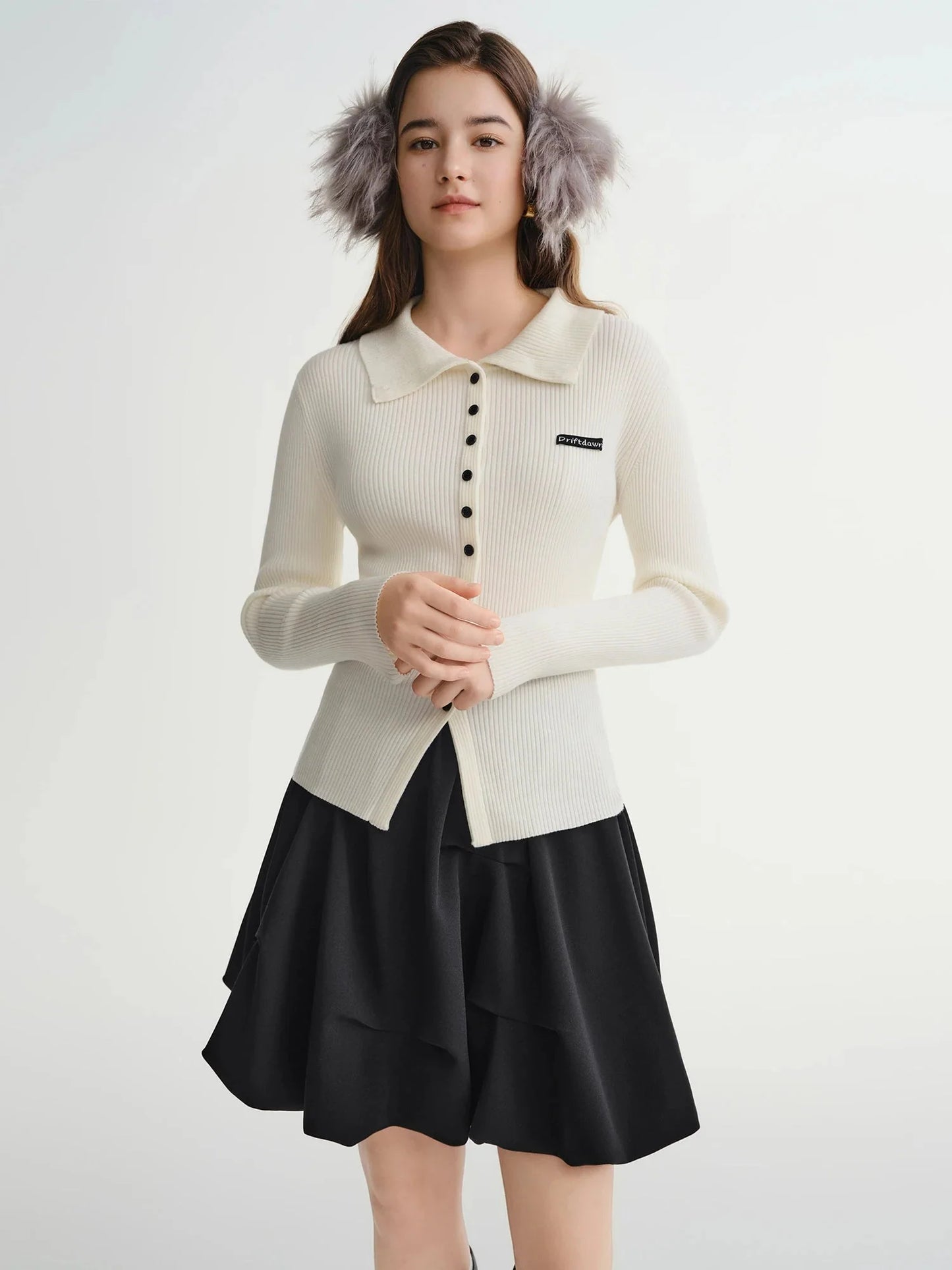 Slim-Fit Lapel Cardigan Ribbed Long Sleeve Fall Top