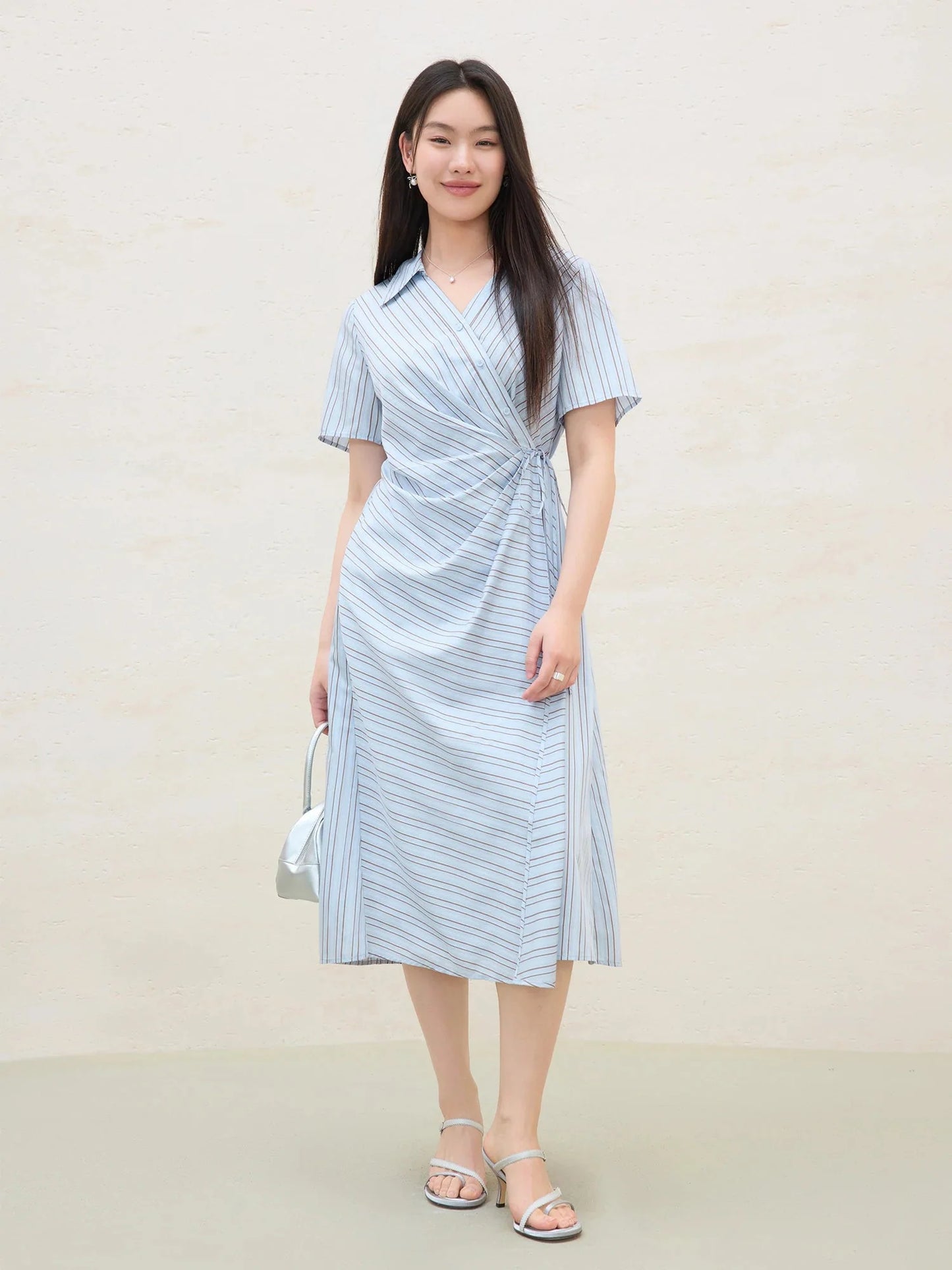 Surplice Midi Shirt Dress Summer Office & Casual