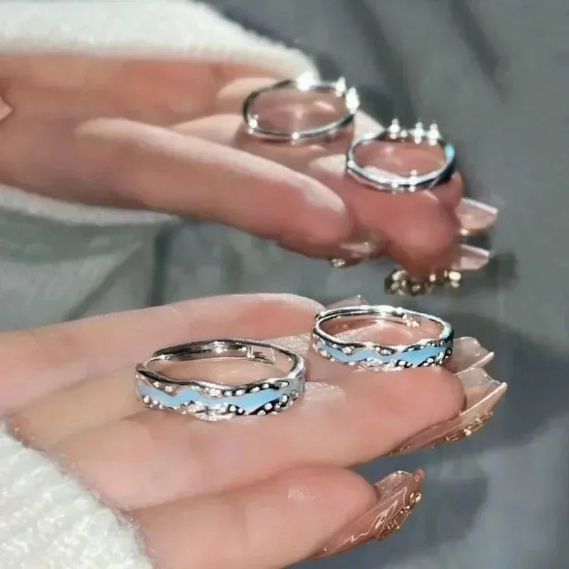 New Enamel Luminous Adjustable Finger Ring Vintage Luxury Love Couples Rings Glow In Dark Y2K Jewelry Valentine's Day Gifts