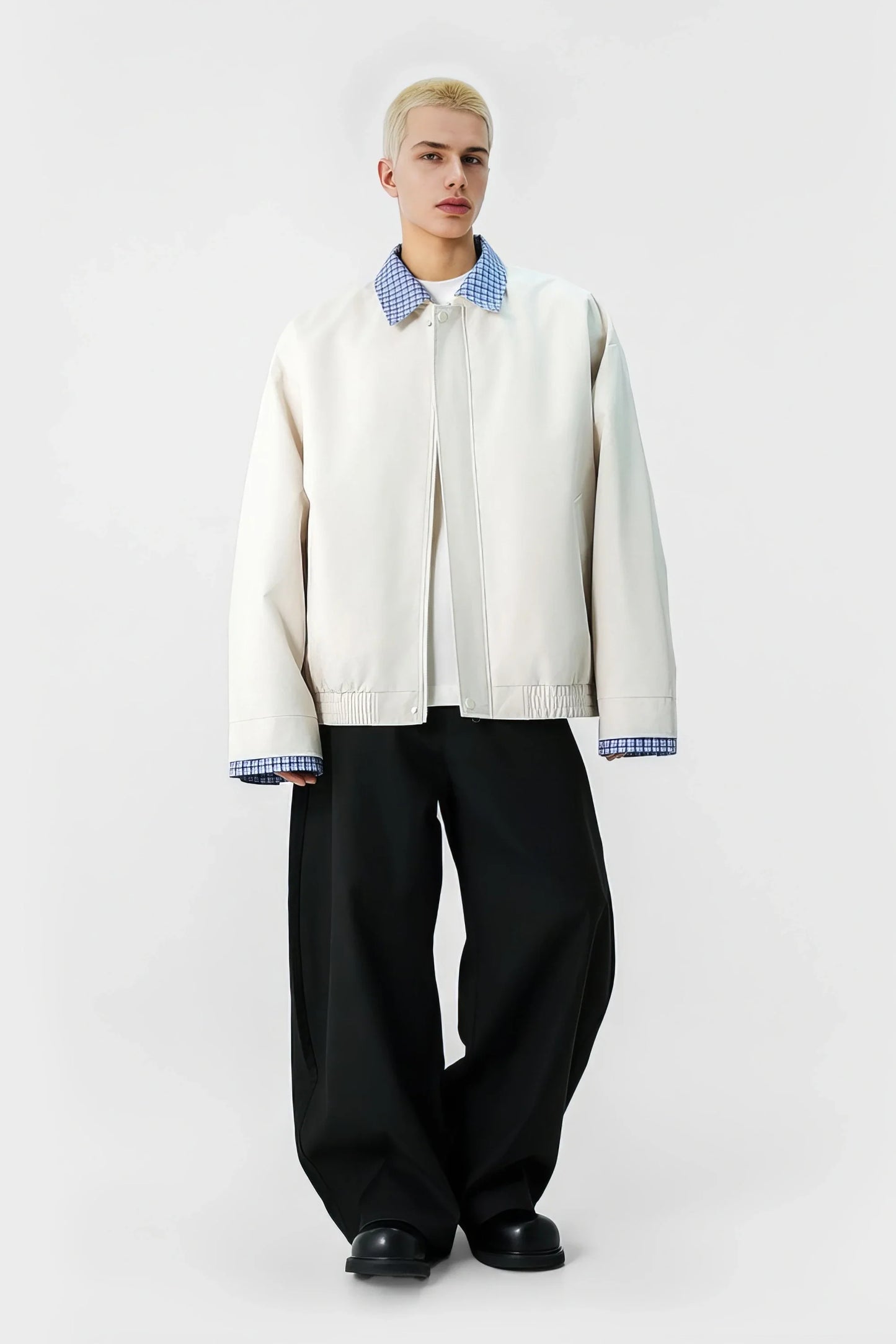Checked Pattern Work Bomber Jacket