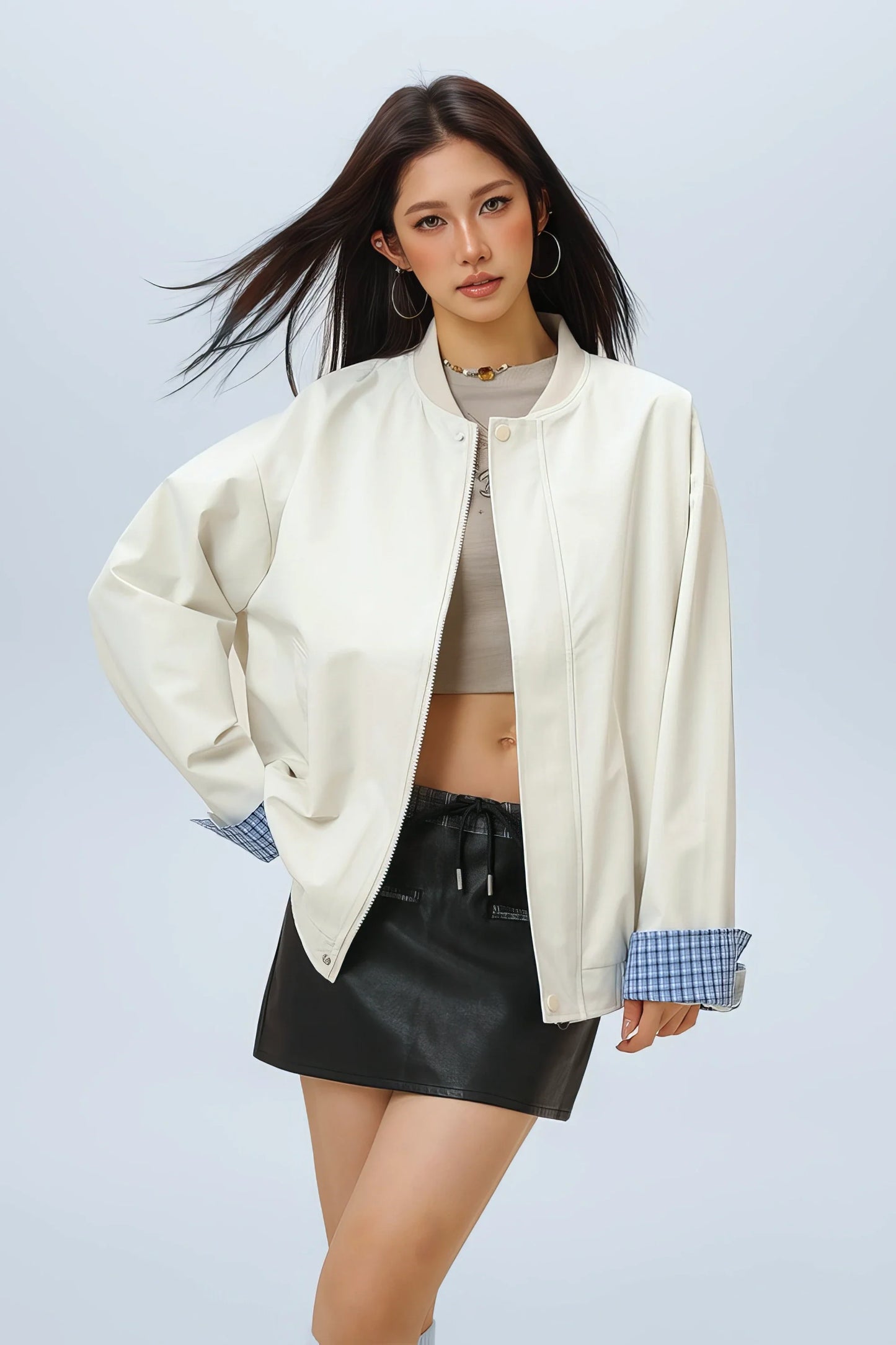Checked Pattern Work Bomber Jacket