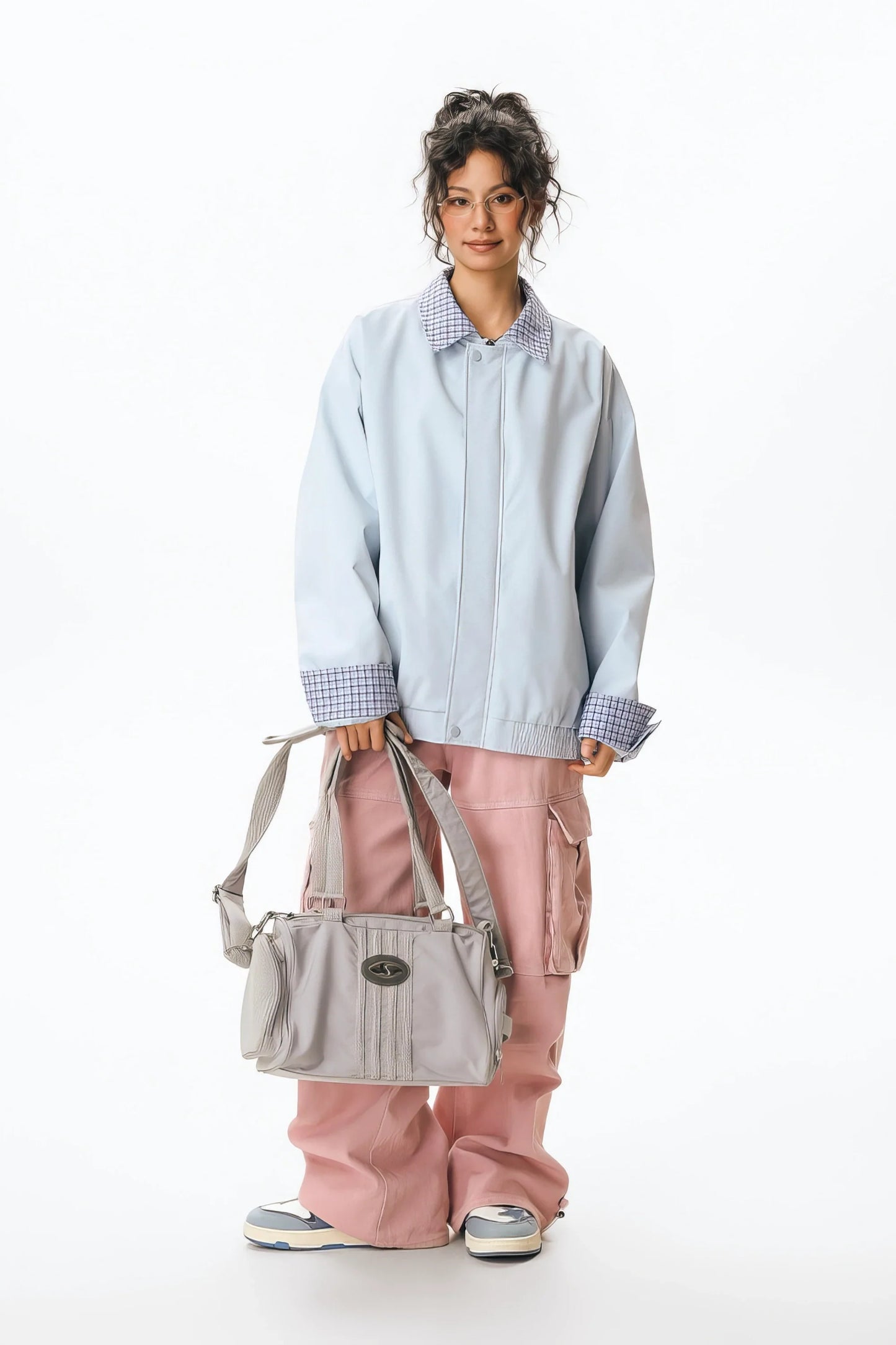 Checked Pattern Work Bomber Jacket