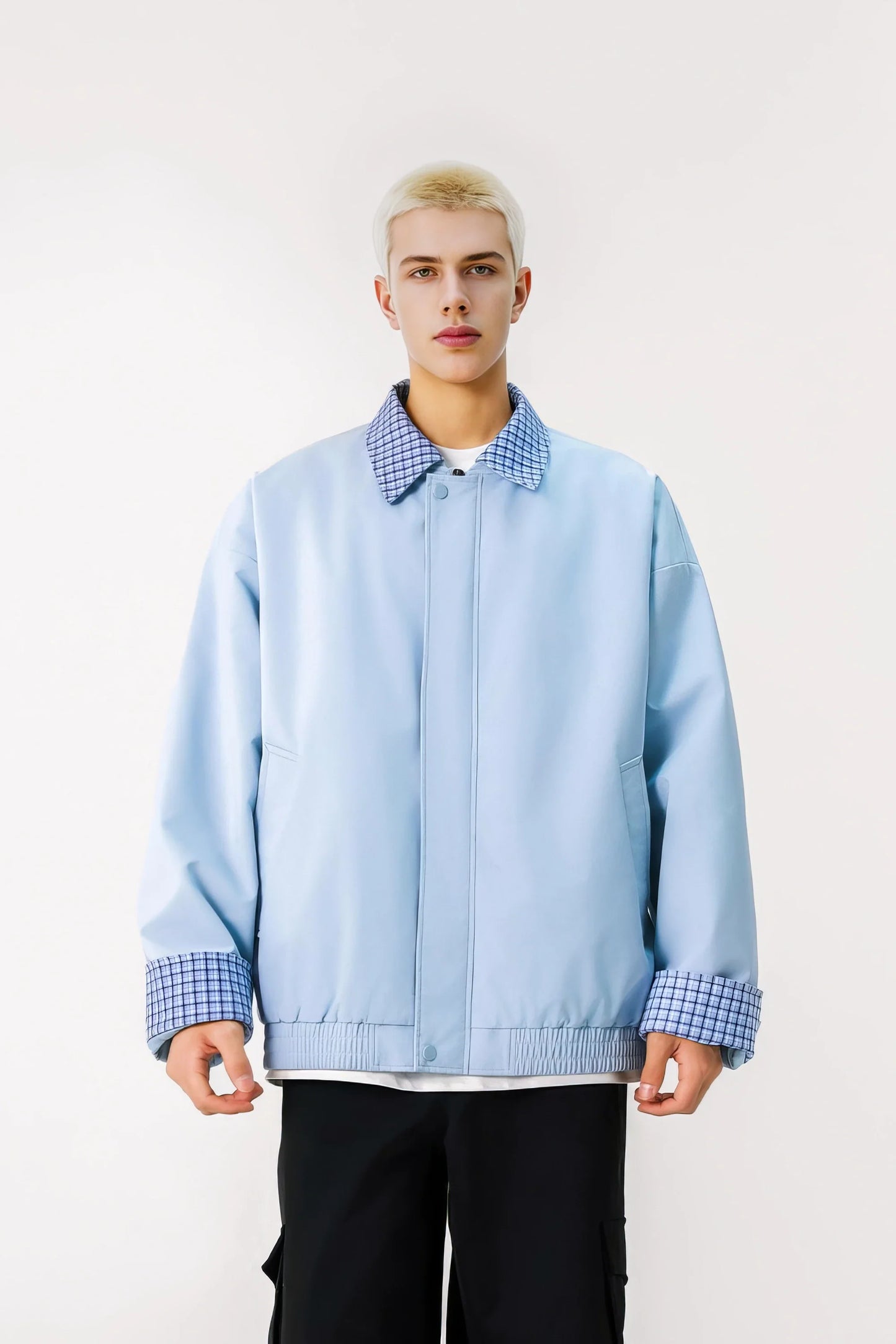 Checked Pattern Work Bomber Jacket