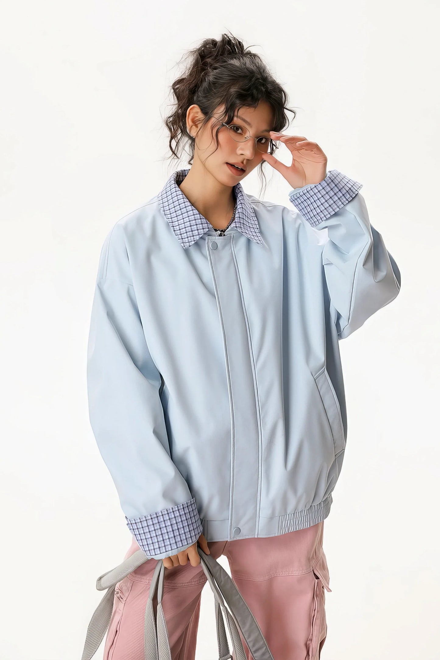 Checked Pattern Work Bomber Jacket