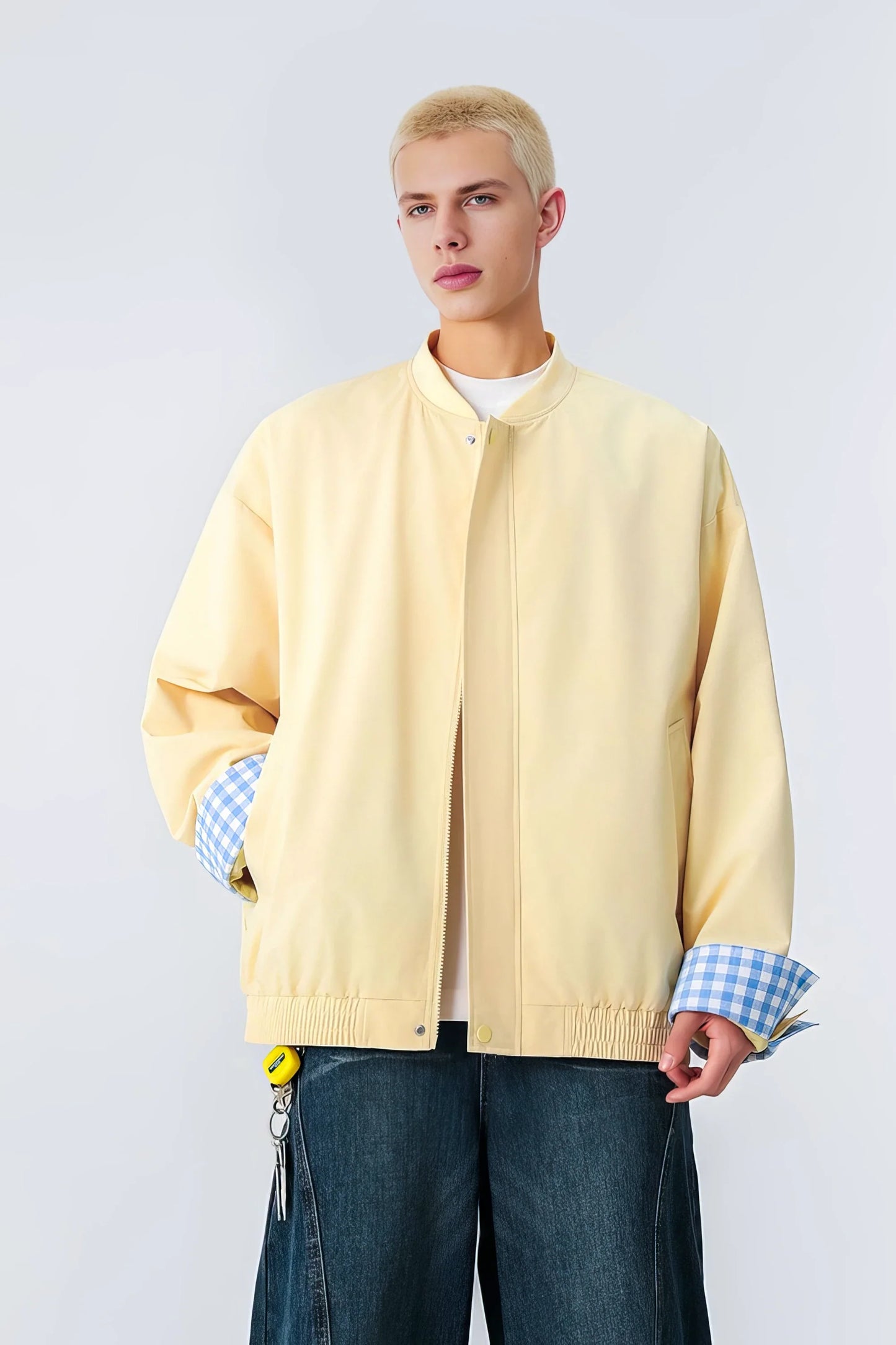 Checked Pattern Work Bomber Jacket