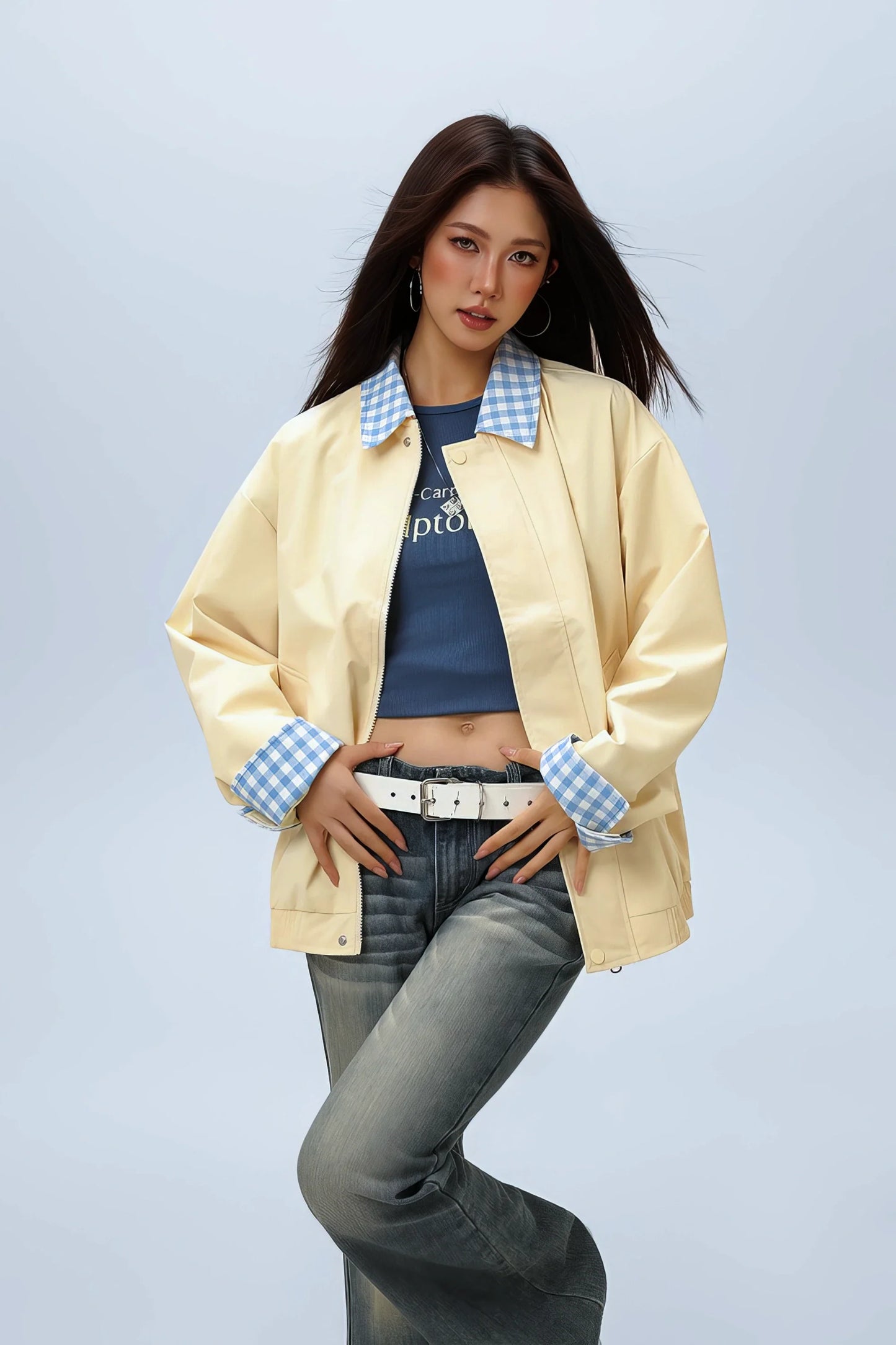 Checked Pattern Work Bomber Jacket