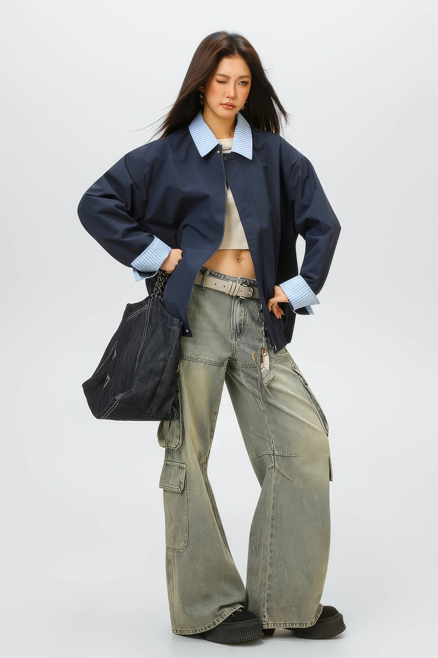 Checked Pattern Work Bomber Jacket