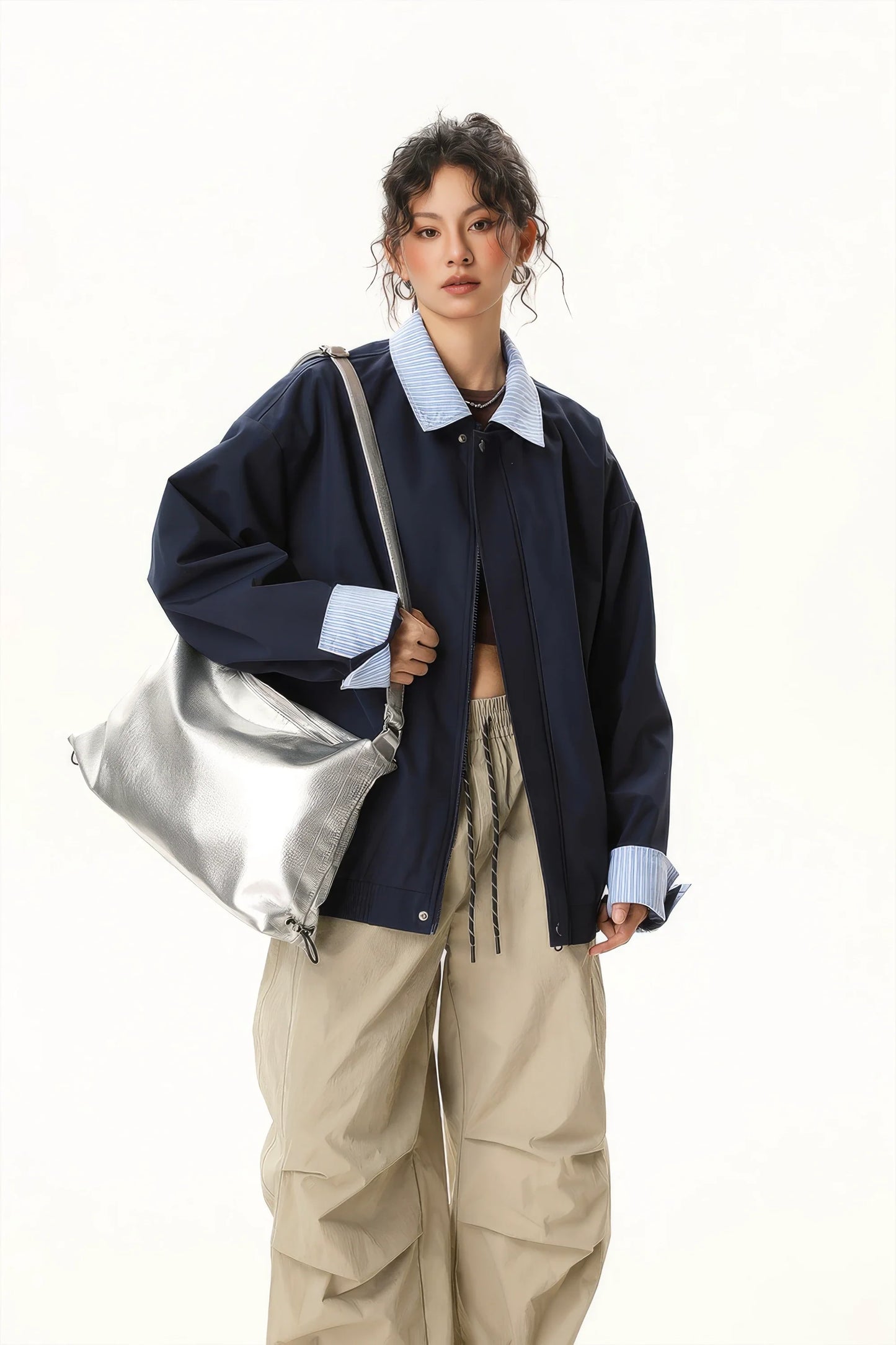 Checked Pattern Work Bomber Jacket