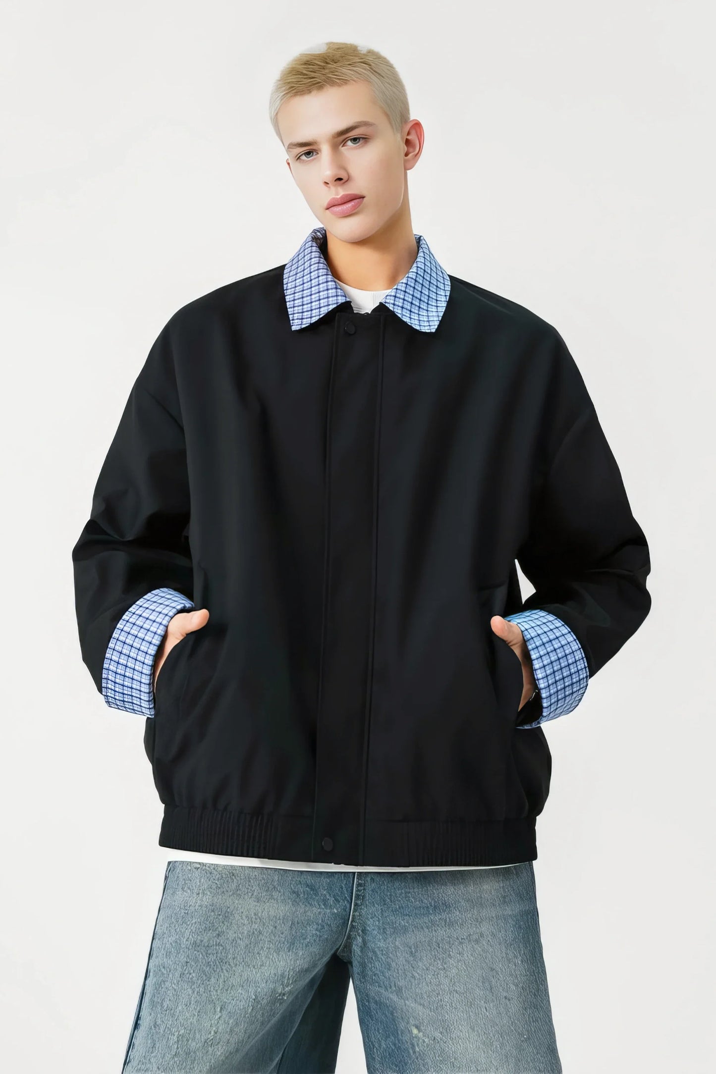 Checked Pattern Work Bomber Jacket