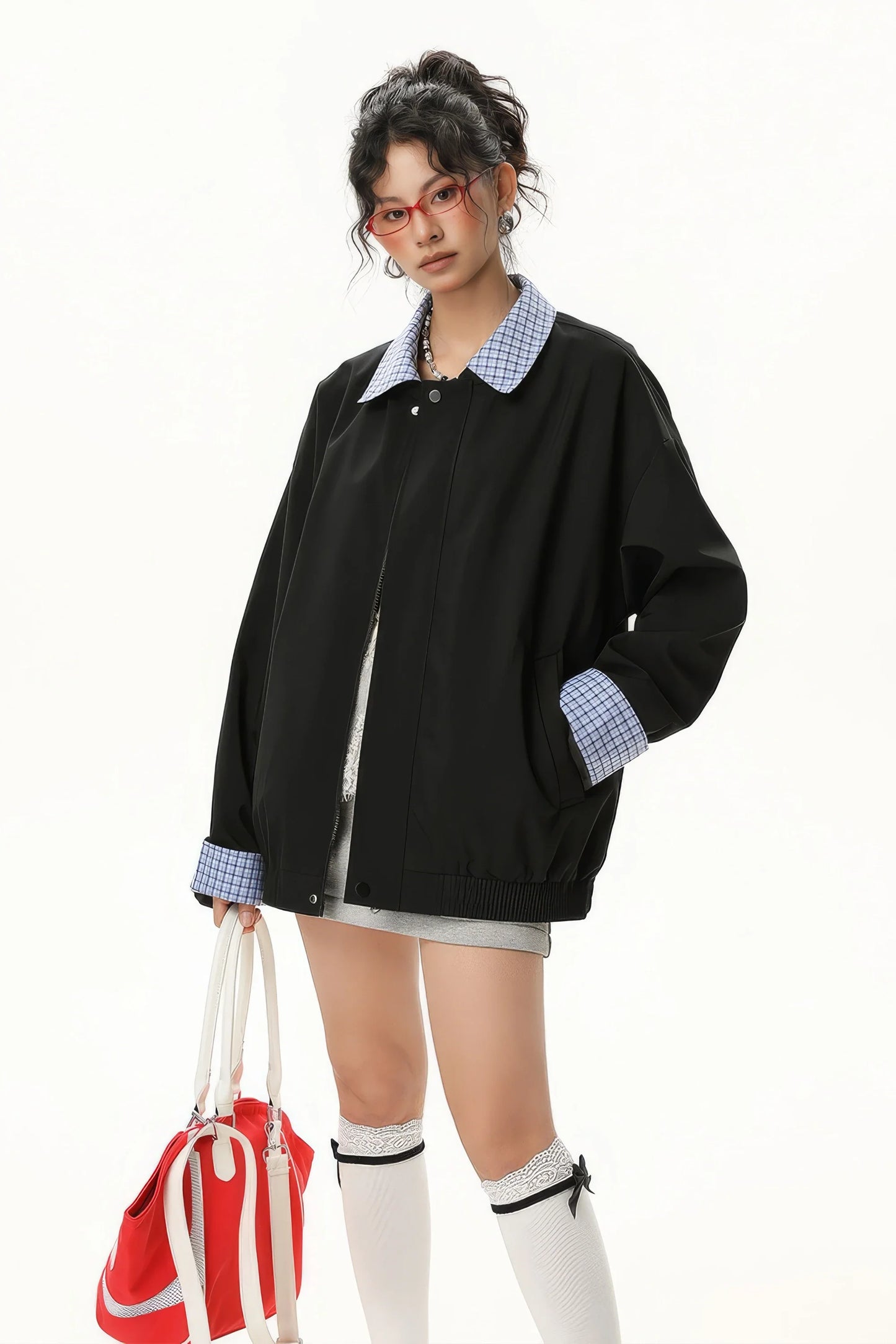 Checked Pattern Work Bomber Jacket