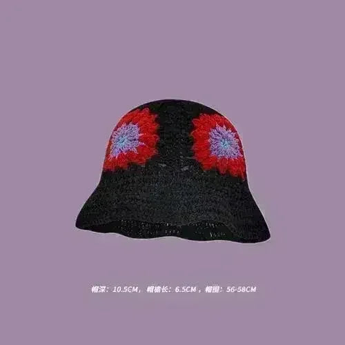 Handmade Knitted Bucket Hat - Cotton Boho Print - All-Season Stretchy Fit