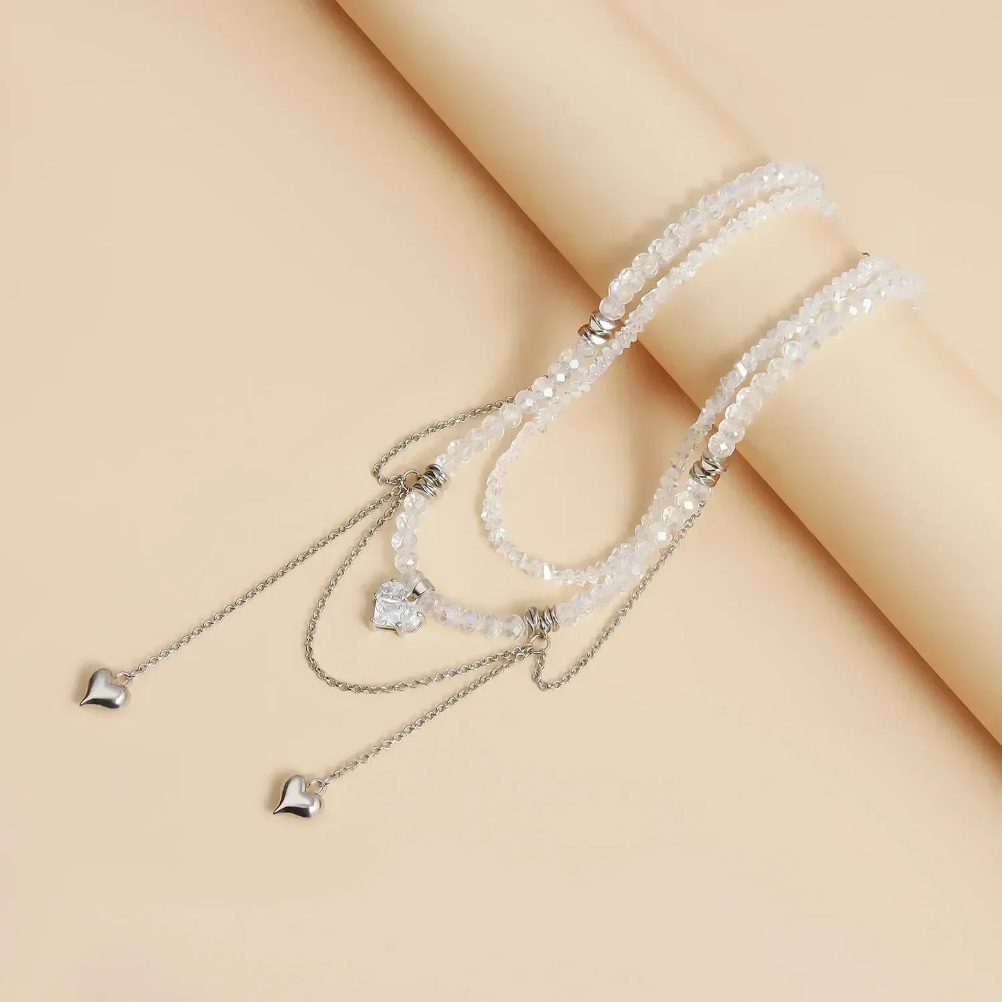 Fashion Heart Beaded Necklace for Women Boho Elegant Irregular Crystal Chain Y2K Choker Exquisite Party Gift Jewelry Accessories