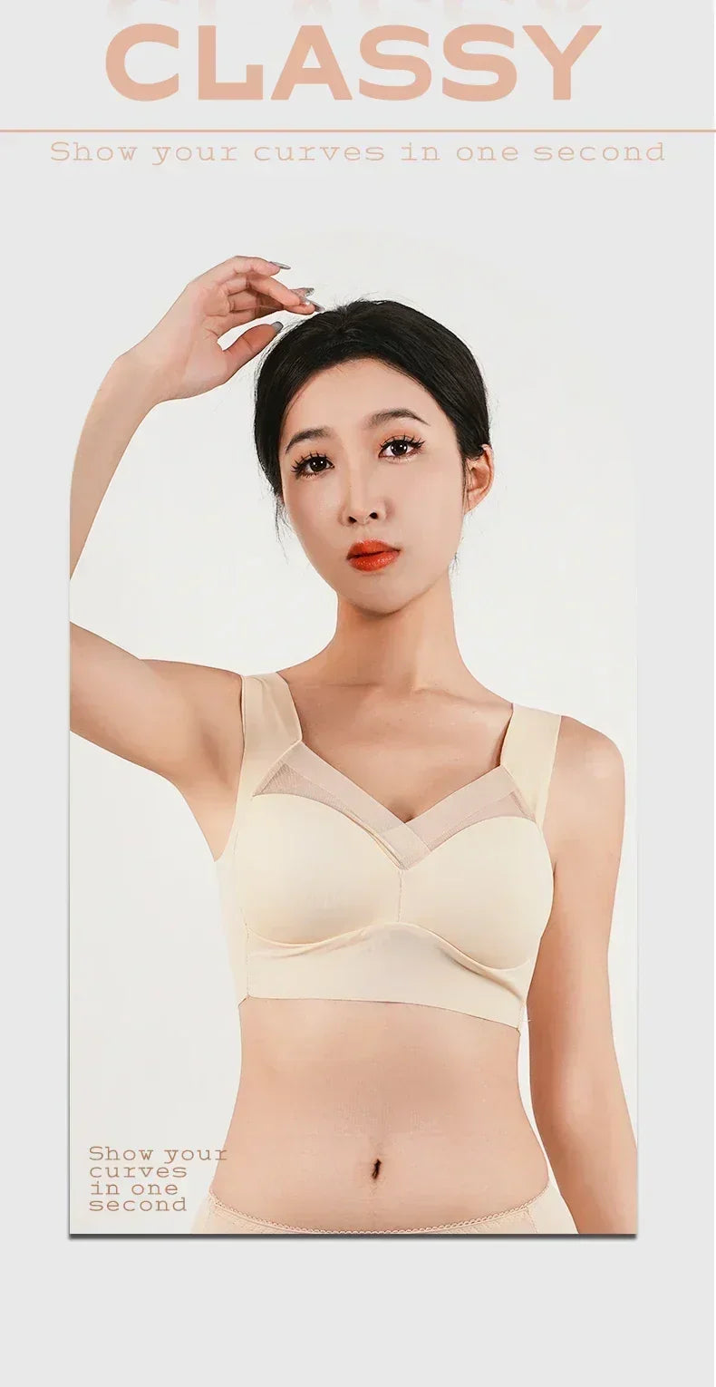 1pc Womens Ice Silk Minimizer Bras Large Size Underwear Seamless Lingerie Push Up Sport Thin Cup Sexy Mesh Yarn Bra for Women