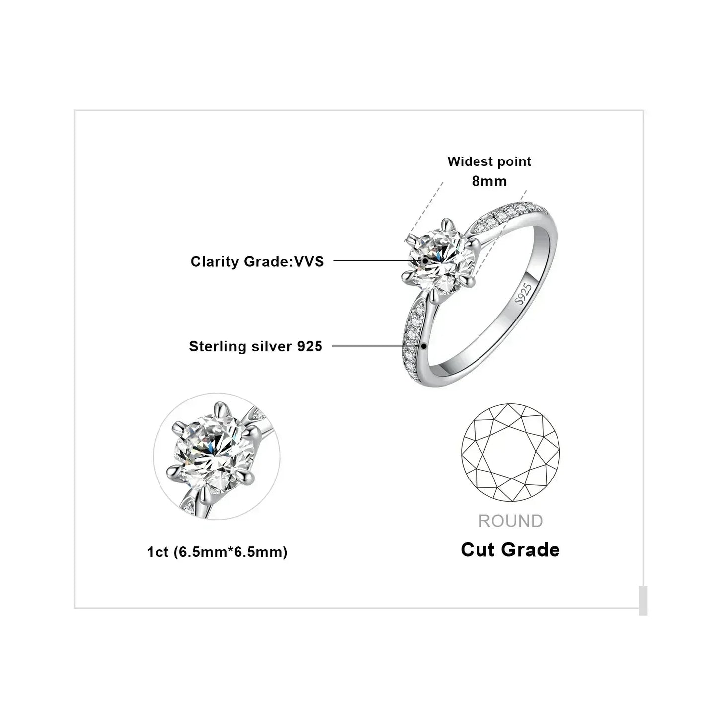 JewelryPalace Moissanite D Color 0.5ct 1ct 1.5ct 2ct 3ct Round S925 Sterling Silver Wedding Engagement Ring for Women
