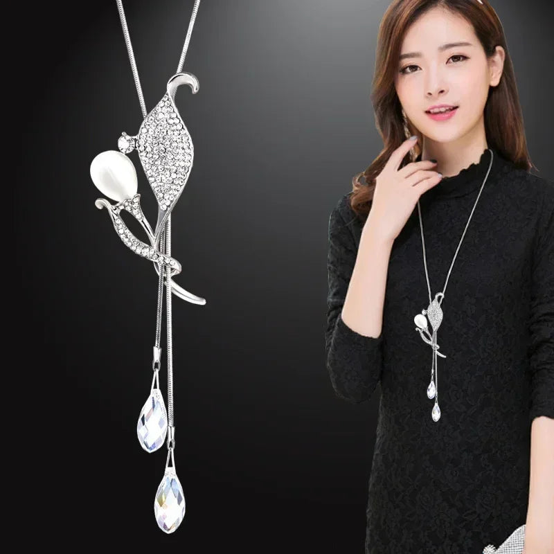 New Arrival Long Necklaces for Women 2024 Fashion Gray Crystal Choker Collier Femme Statement Necklaces & Pendants Accessories