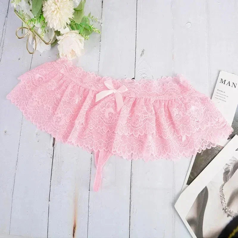 Women Sexy Lace Panties Ruffle Trim Lingerie Briefs Soft Comfortable Briefs Lolita Pink White Black