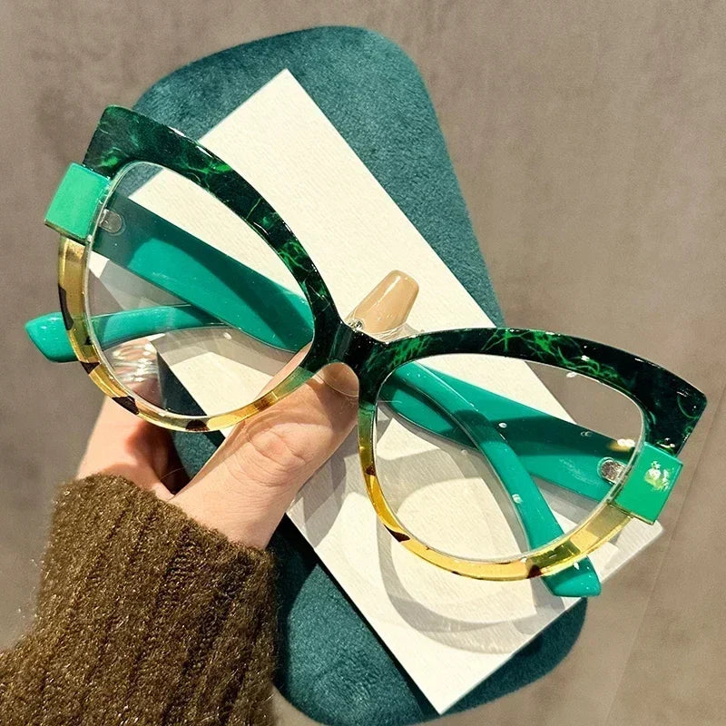 Women Large Cat Eye Reading Glasses Trendy Fashionable Oversized Far Sight Eyeglasses Men Female Anti-blue Plus Diopter Glasses