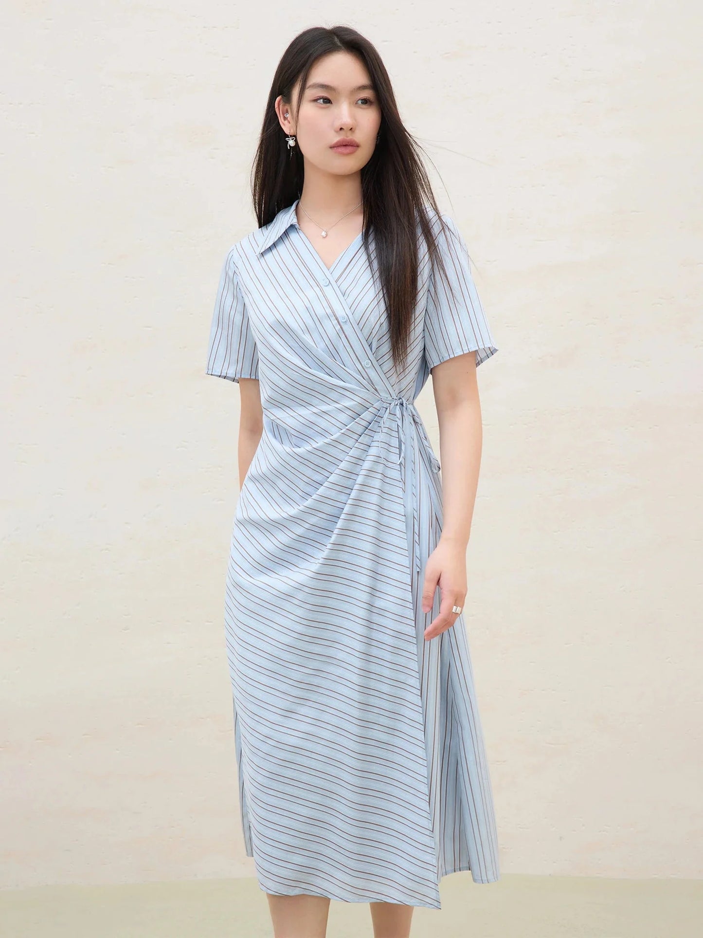 Surplice Midi Shirt Dress Summer Office & Casual