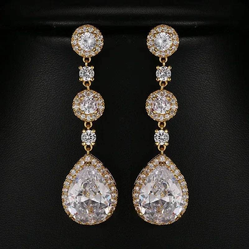 Minimalism Teardrop Round Zircon Long Dangle Earrings for Women 2021 Wedding Engagement Jewelry Bridal Drop Earrings Statement