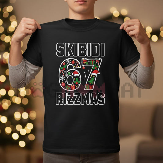 "Skibidi Rizzmas 67" Viral T-Shirt – Gen Alpha Internet Slang & Absurd Holiday Meme Tee