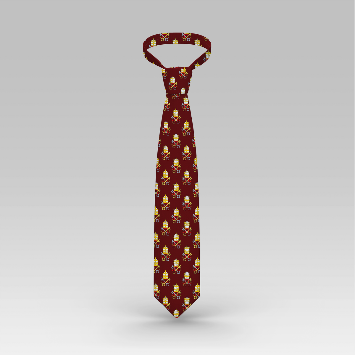 Papal Tiara and Keys Necktie Maroon